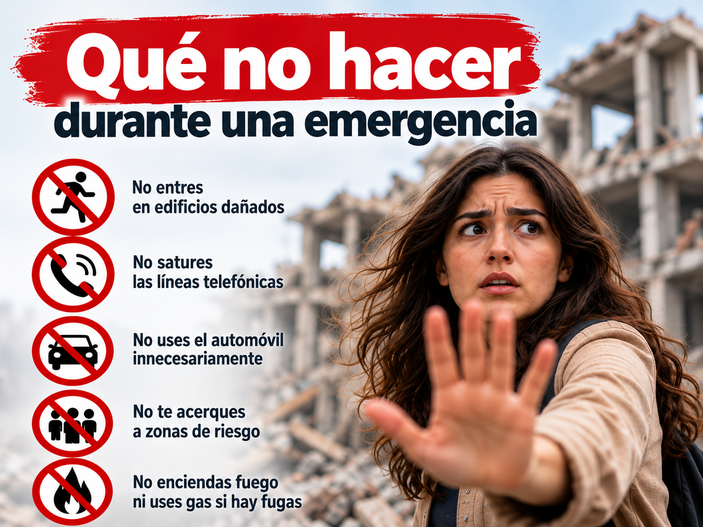 Familia que sigue una ruta de evacuación señalizada